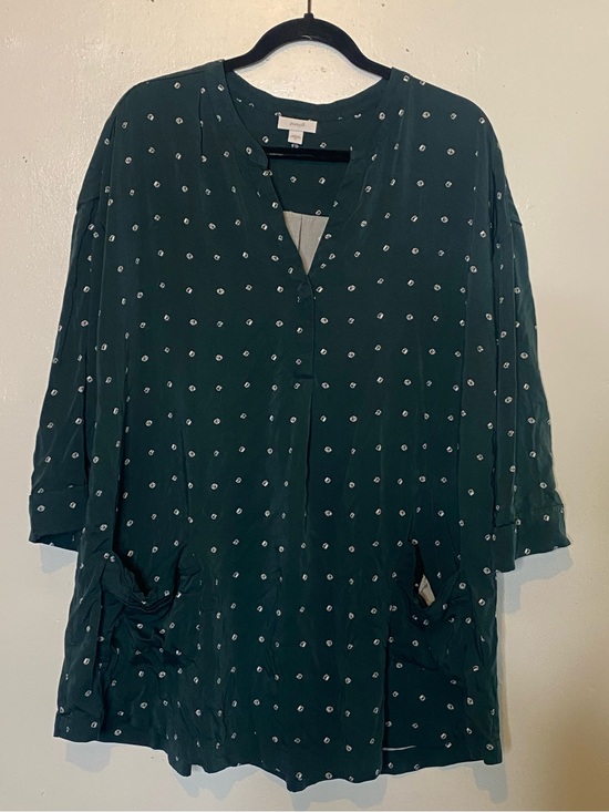 J. Jill Tops - PureJill 100% Lenzing Emerald Green White Print 3/4 Sleeve Pocket Tunic Top